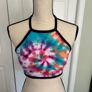 Tie Dyed Cotton Halter Crop Top Open Back Hippie Rave Concert